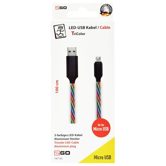 2GO 797145 Tricolor Micro-USB cable retail package, 100 cm
