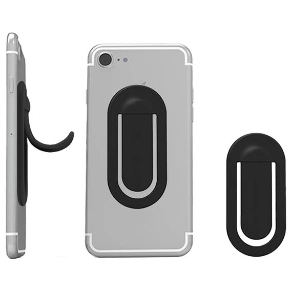 2GO Clip it shown folded and open on a phone; one holder, phone not included