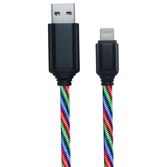 2GO 797147 USB-A and Lightning 8-pin connectors with illuminated RGB braid