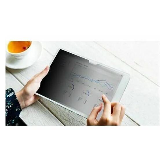 Distributor lifestyle image of the 3M BPTAP005 top-notched privacy filter on a separately sold tablet