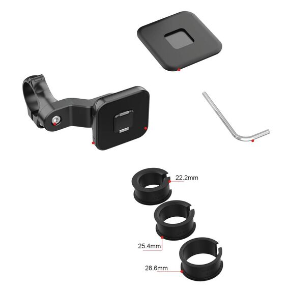 2GO 797394 package contents: mount, adhesive phone plate, three sizing rings and Allen key