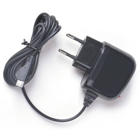 2GO 795570 black mains charger with attached Micro-USB lead and European two-round-pin plug; exact distributor product photo