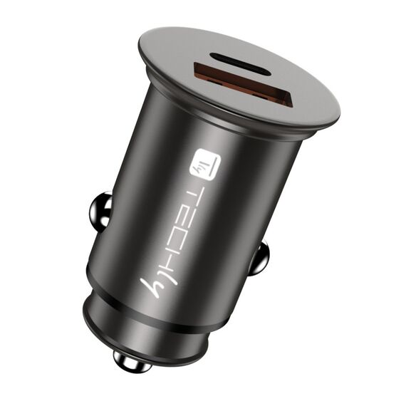 Techly IUSB2-CAR5-AC38W Black Metal USB-A USB-C PD Car Charger