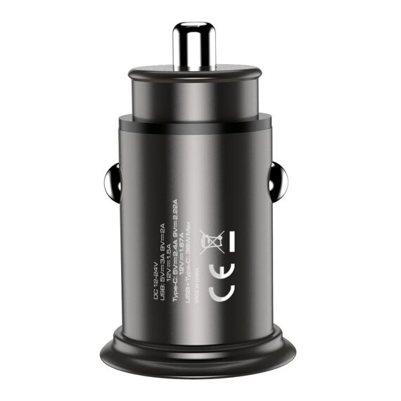 Techly IUSB2-CAR5-AC38W Black Metal USB-A USB-C PD Car Charger