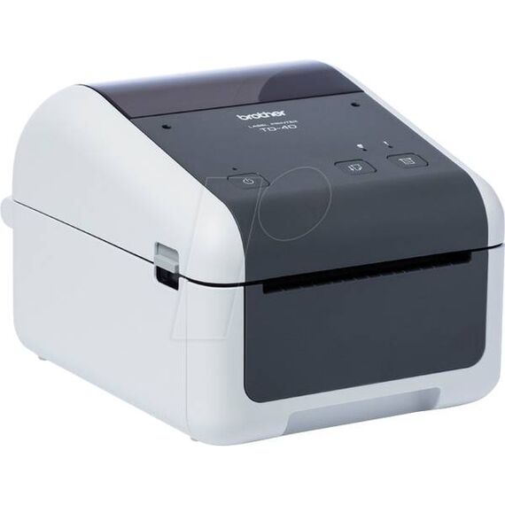 Brother TD-4425DN label printer, opposite angled front and left-side view; distributor image