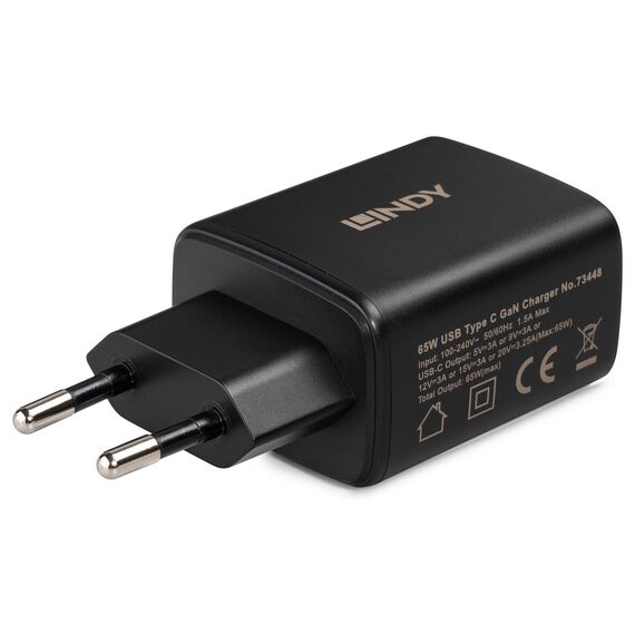 Lindy 73448 65W GaN USB-C PD Charger, EU Plug