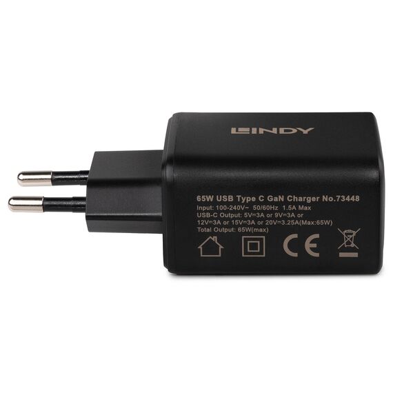 Lindy 73448 65W GaN USB-C PD Charger, EU Plug